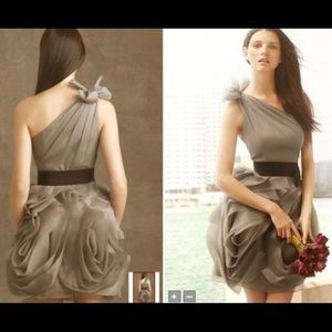 WHITE By Vera Wang Size 2 Gray One Shoulder Organza Mini Dress